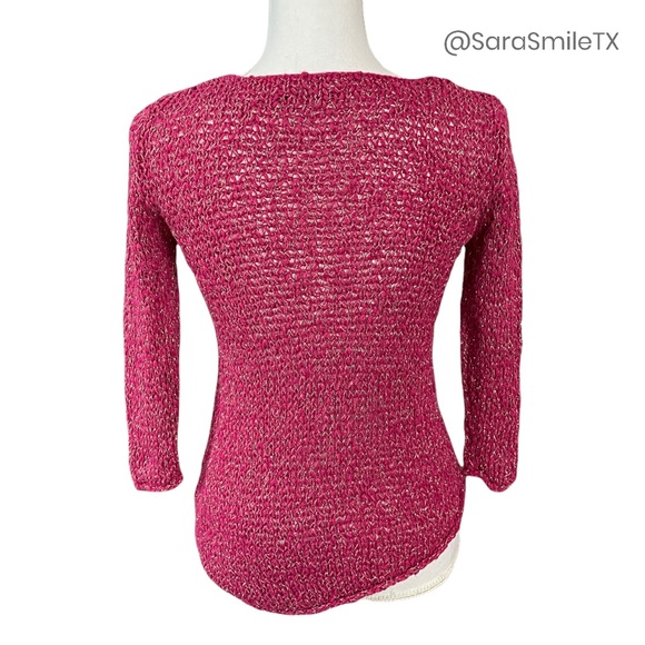 PORTMANS AUSTRALIA Pink Metallic Gold Open Knit Asymmetric Hem Sweater - Picture 2 of 13